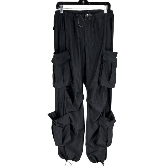 Black Hip Hop Women Baggy Multi Pocket Utility Pants Elastic Cord Waist Gorpcore - Picture 5 of 16